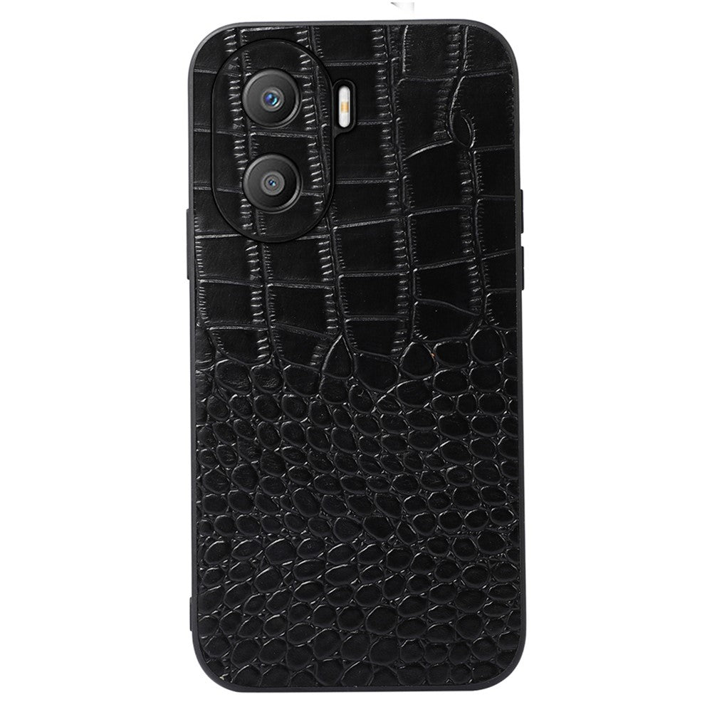 For Honor X40i 5G Shockproof Phone Case Crocodile Texture Genuine Cowhide Leather Coating Protective Phone Back Cover