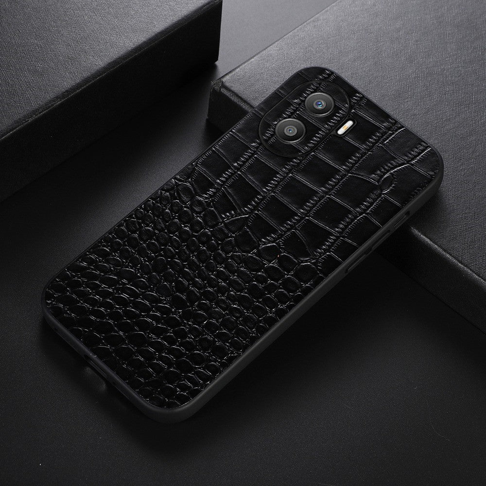For Honor X40i 5G Shockproof Phone Case Crocodile Texture Genuine Cowhide Leather Coating Protective Phone Back Cover