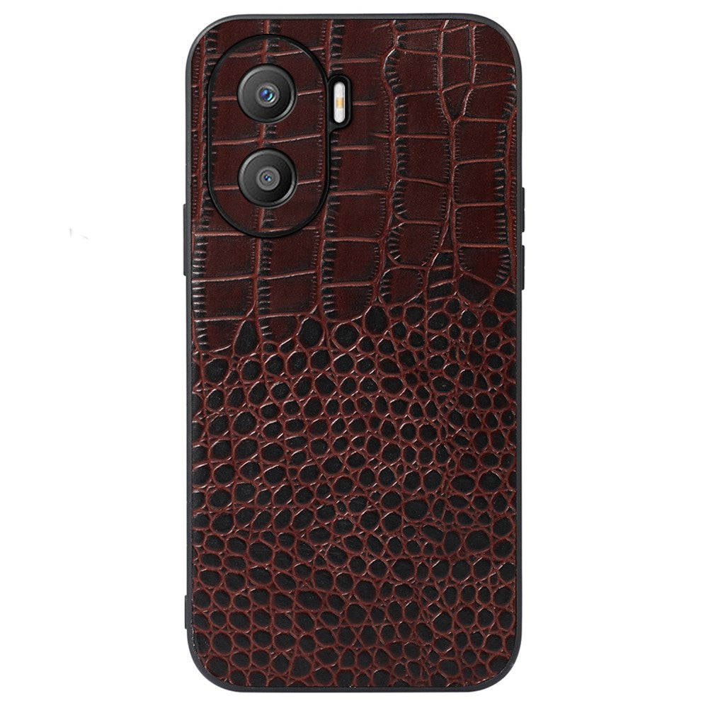 For Honor X40i 5G Shockproof Phone Case Crocodile Texture Genuine Cowhide Leather Coating Protective Phone Back Cover