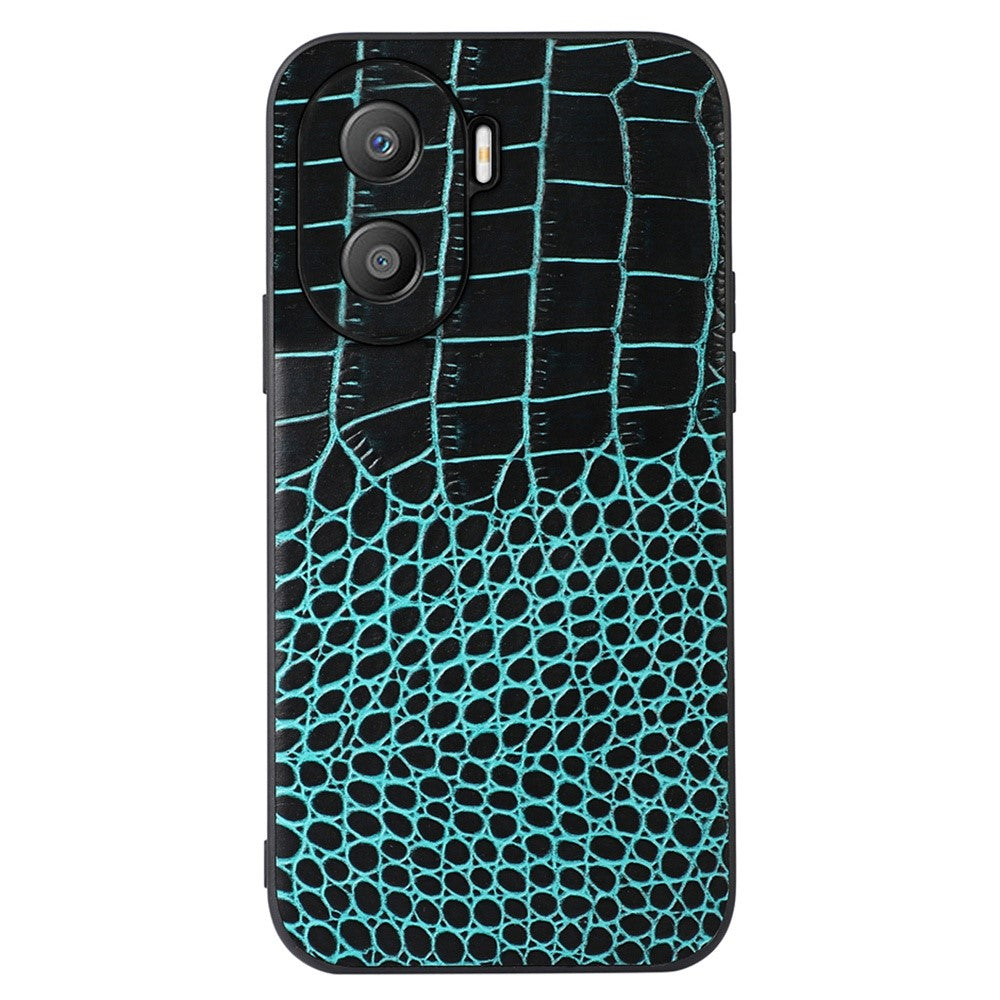 For Honor X40i 5G Shockproof Phone Case Crocodile Texture Genuine Cowhide Leather Coating Protective Phone Back Cover