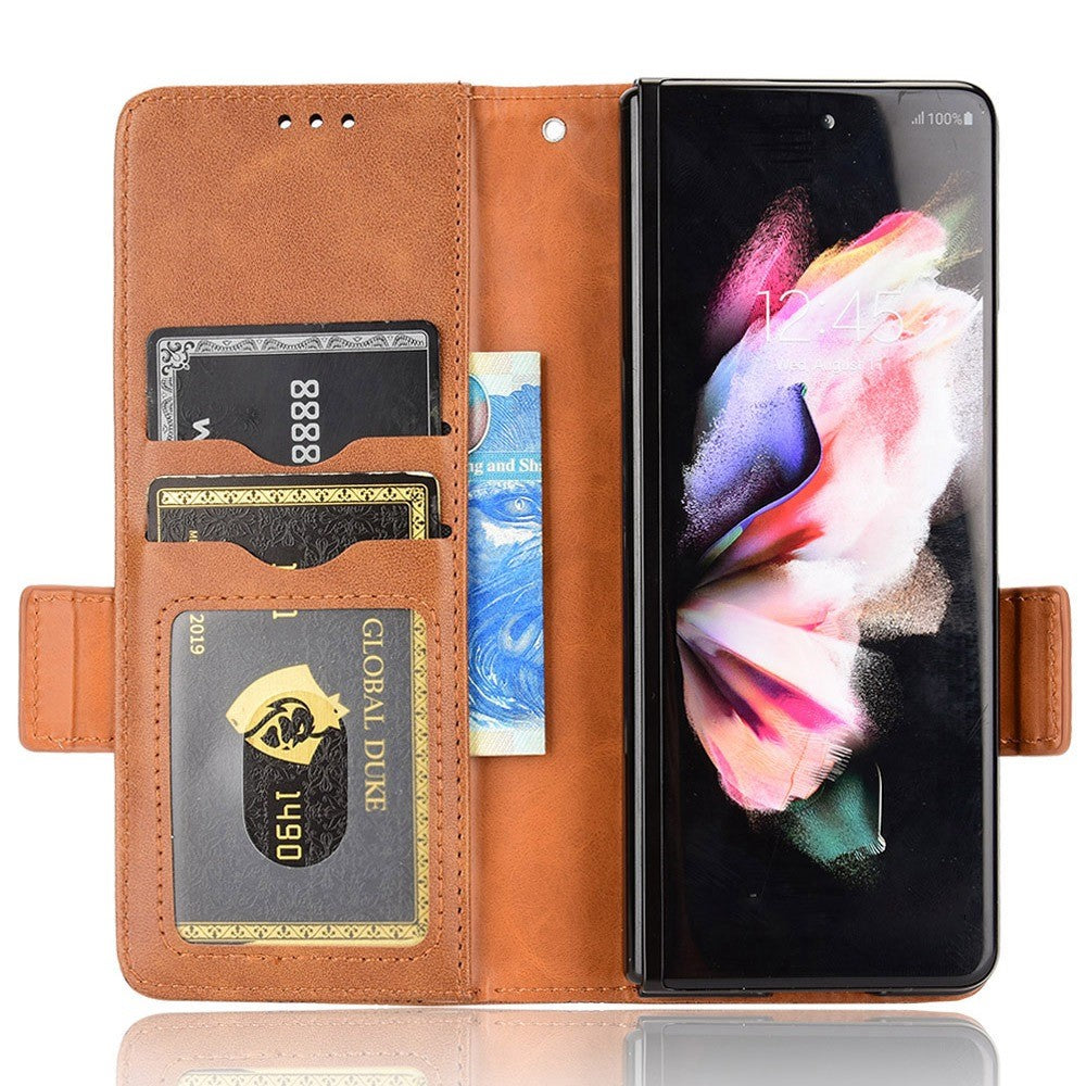 For Samsung Galaxy Z Fold4 5G Shockproof Phone Case with Pen Slot Triangle Pattern Imprinted PU Leather Flip Wallet Cover Stand