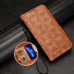 For Samsung Galaxy Z Fold4 5G Shockproof Phone Case with Pen Slot Triangle Pattern Imprinted PU Leather Flip Wallet Cover Stand