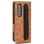 For Samsung Galaxy Z Fold4 5G Shockproof Phone Case with Pen Slot Triangle Pattern Imprinted PU Leather Flip Wallet Cover Stand