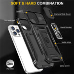 Mobile Phone Case for iPhone 14 Pro Max 6.7 inch, PC + TPU Ring Kickstand Cell Phone Shell with Slide Camera Protector