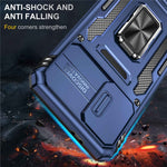 For Samsung Galaxy S21+ 5G Shockproof Case with Slide Lens Cover PC + TPU Ring Kickstand Cell Phone Anti-Drop Case