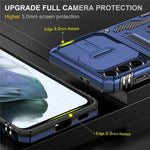 For Samsung Galaxy S21+ 5G Shockproof Case with Slide Lens Cover PC + TPU Ring Kickstand Cell Phone Anti-Drop Case