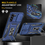 For Samsung Galaxy S21+ 5G Shockproof Case with Slide Lens Cover PC + TPU Ring Kickstand Cell Phone Anti-Drop Case