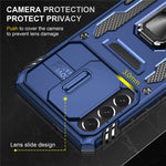 For Samsung Galaxy S21+ 5G Shockproof Case with Slide Lens Cover PC + TPU Ring Kickstand Cell Phone Anti-Drop Case