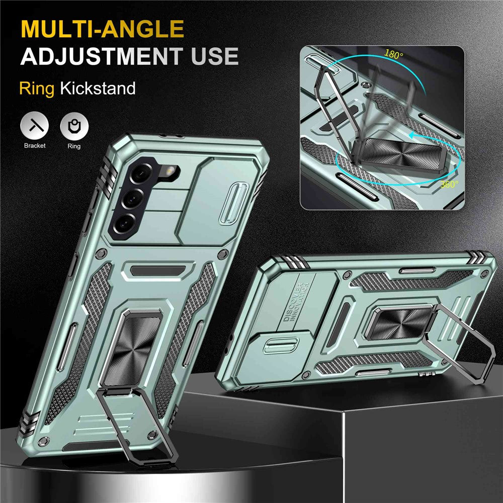Samsung Galaxy S21 4G / S21 5G Fallskyddande mobilskal PC + TPU-ring Stöd Mobilskal med skjutbart kameraskydd