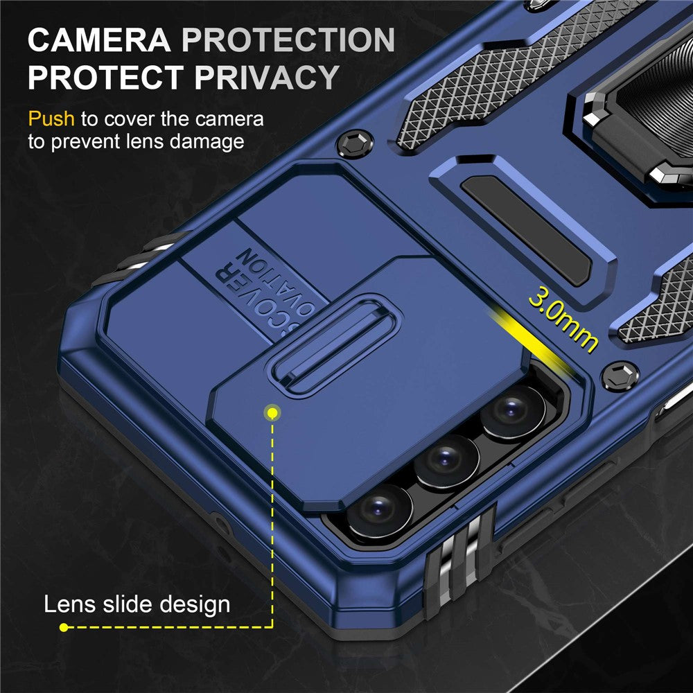 Til Samsung Galaxy A32 5G / Galaxy M32 5G Beskyttelsescover med skydelinsedæksel PC + TPU Ring Kickstand Mobiltelefon Anti-fald Cover