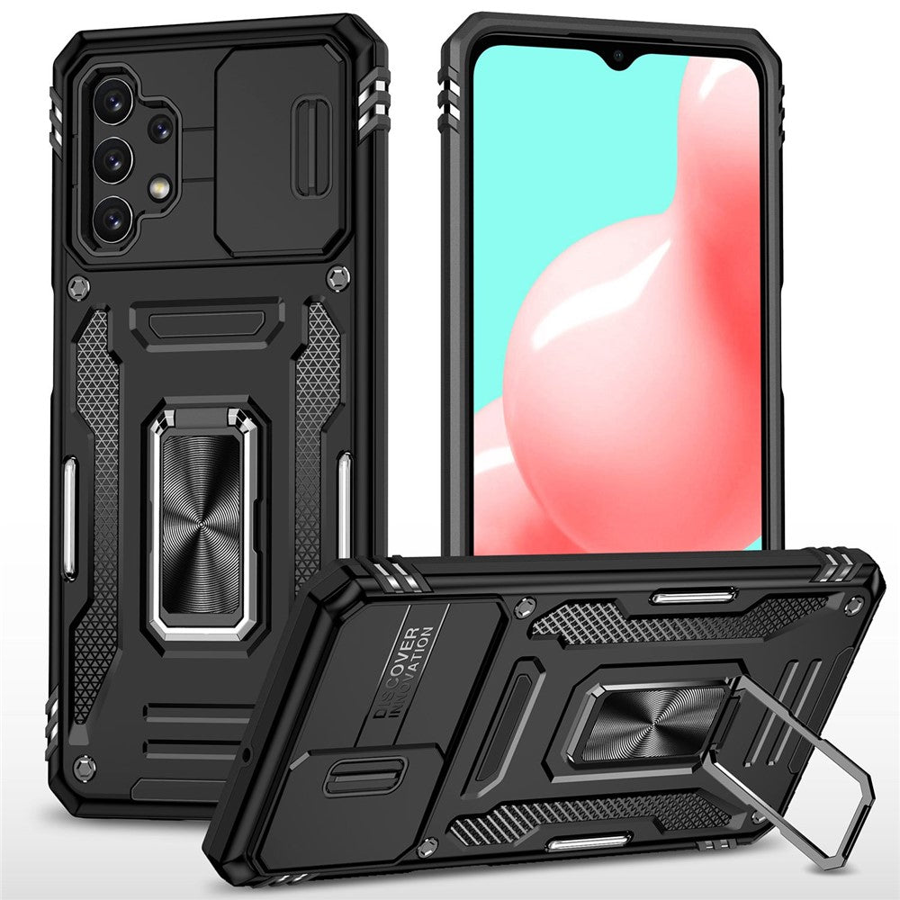 Til Samsung Galaxy A32 5G / Galaxy M32 5G Beskyttelsescover med skydelinsedæksel PC + TPU Ring Kickstand Mobiltelefon Anti-fald Cover