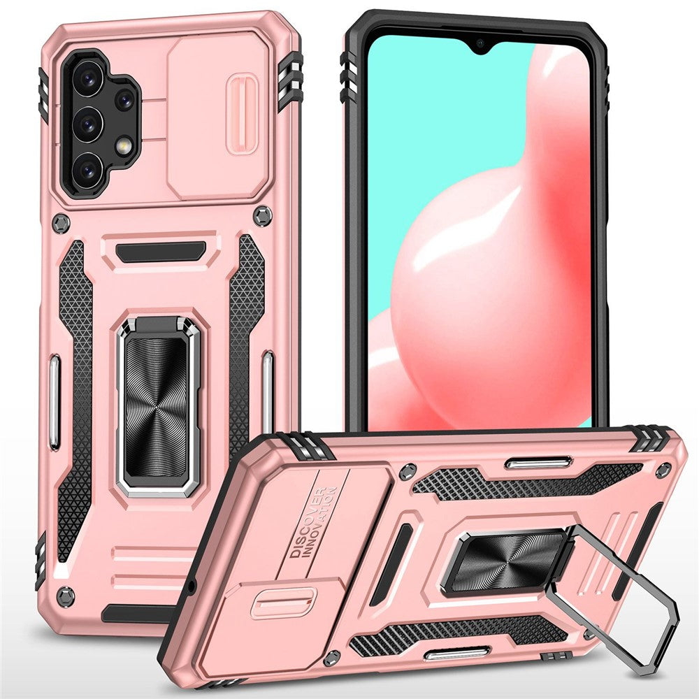 Til Samsung Galaxy A32 5G / Galaxy M32 5G Beskyttelsescover med skydelinsedæksel PC + TPU Ring Kickstand Mobiltelefon Anti-fald Cover