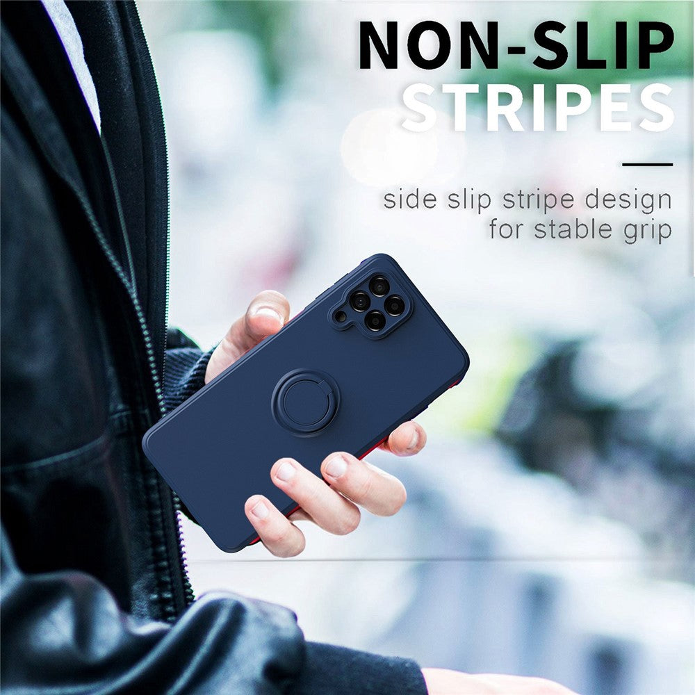 For Samsung Galaxy M53 5G Finger Ring Kickstand Design Anti-scratch Cover Liquid Silicone Cell Phone Protective Case