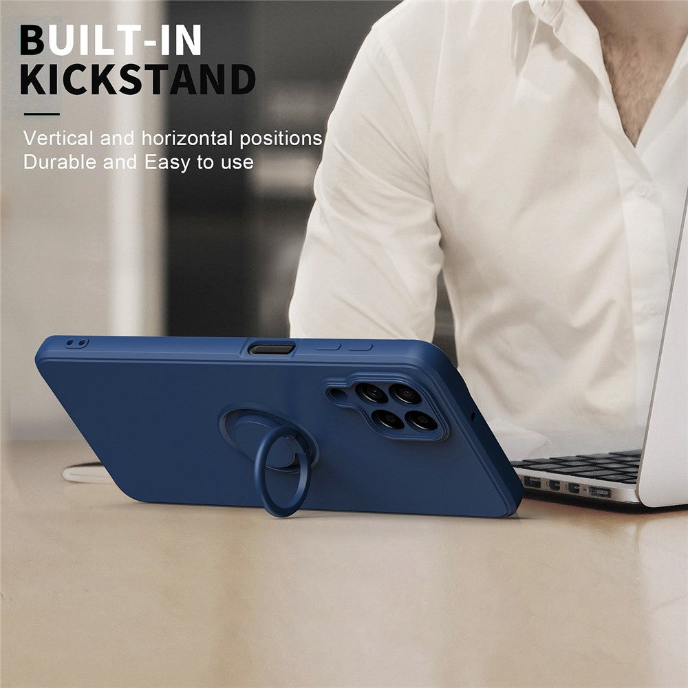 For Samsung Galaxy M53 5G Finger Ring Kickstand Design Anti-scratch Cover Liquid Silicone Cell Phone Protective Case