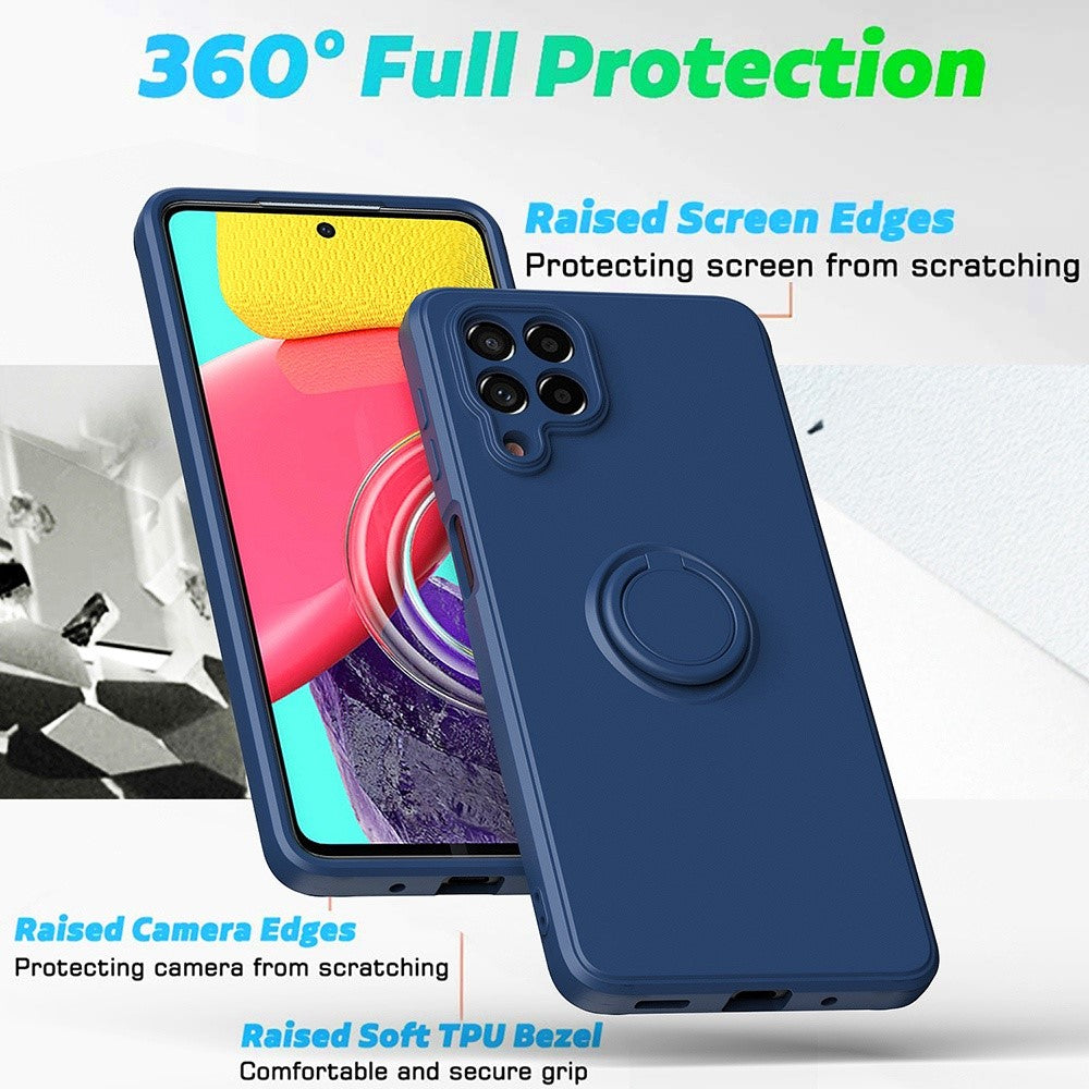 For Samsung Galaxy M53 5G Finger Ring Kickstand Design Anti-scratch Cover Liquid Silicone Cell Phone Protective Case