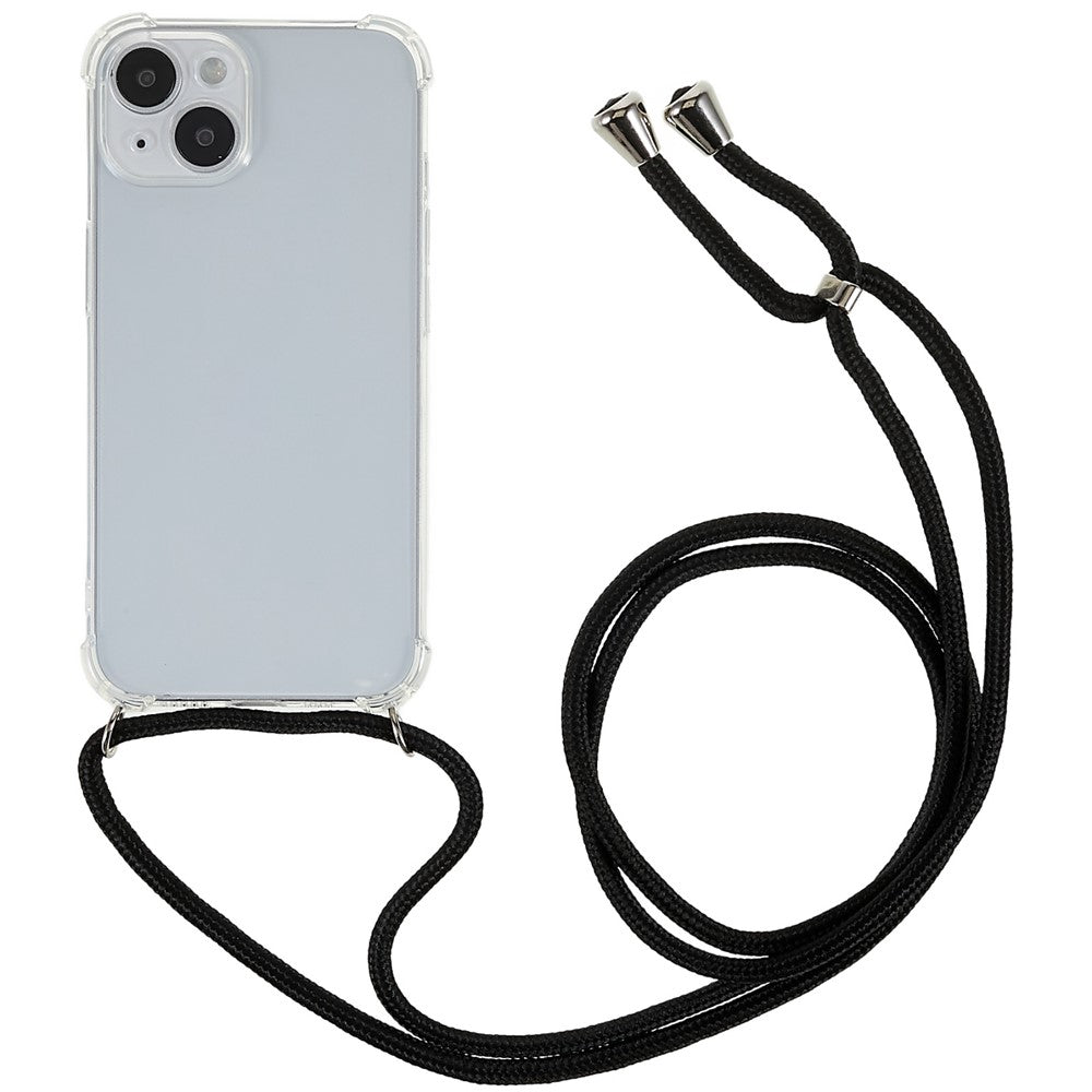 For iPhone 14 6,1 tommer forstærket hjørne telefoncover Anti-drop gennemsigtigt TPU cover med snor