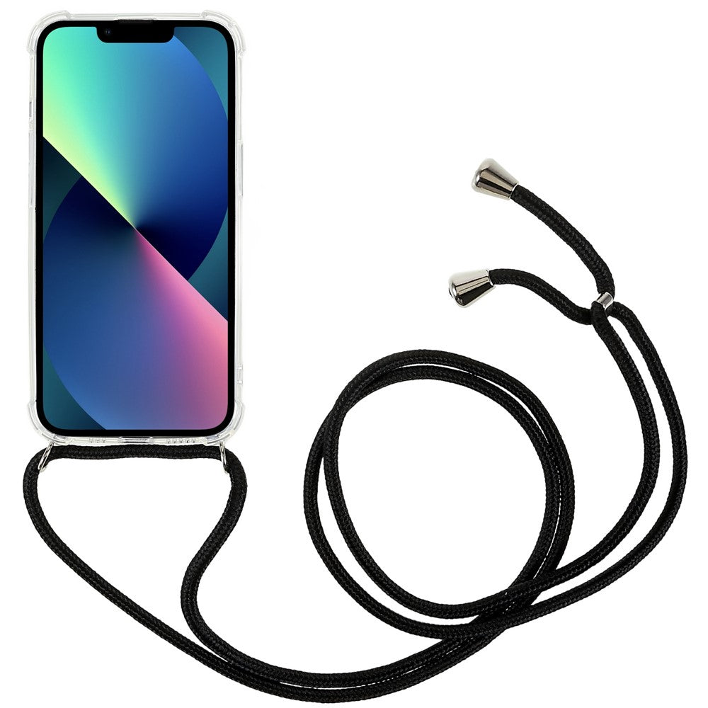 For iPhone 14 6,1 tommer forstærket hjørne telefoncover Anti-drop gennemsigtigt TPU cover med snor