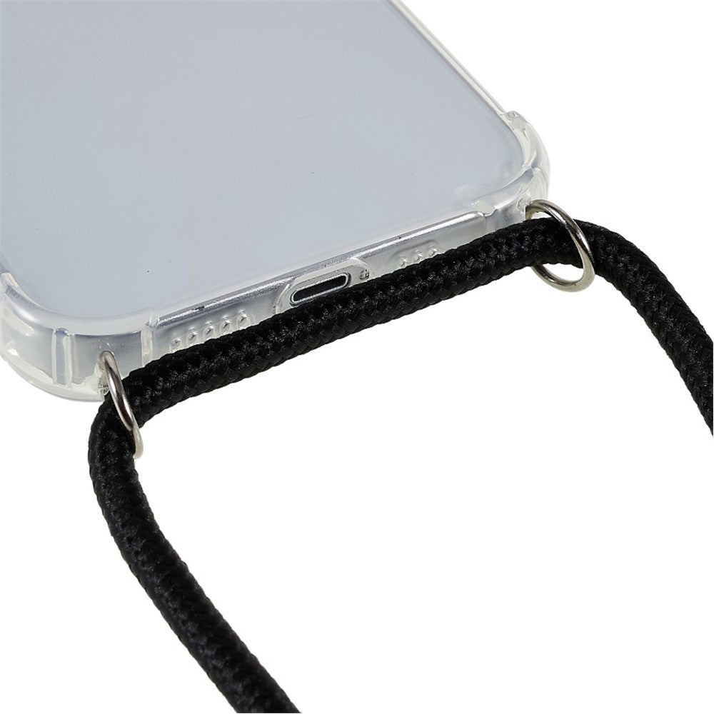 For iPhone 14 6,1 tommer forstærket hjørne telefoncover Anti-drop gennemsigtigt TPU cover med snor
