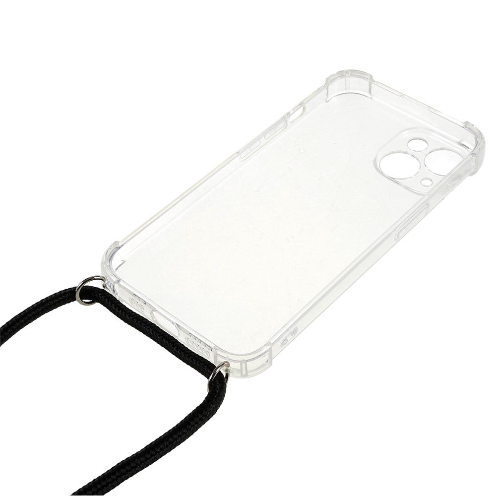 For iPhone 14 6,1 tommer forstærket hjørne telefoncover Anti-drop gennemsigtigt TPU cover med snor