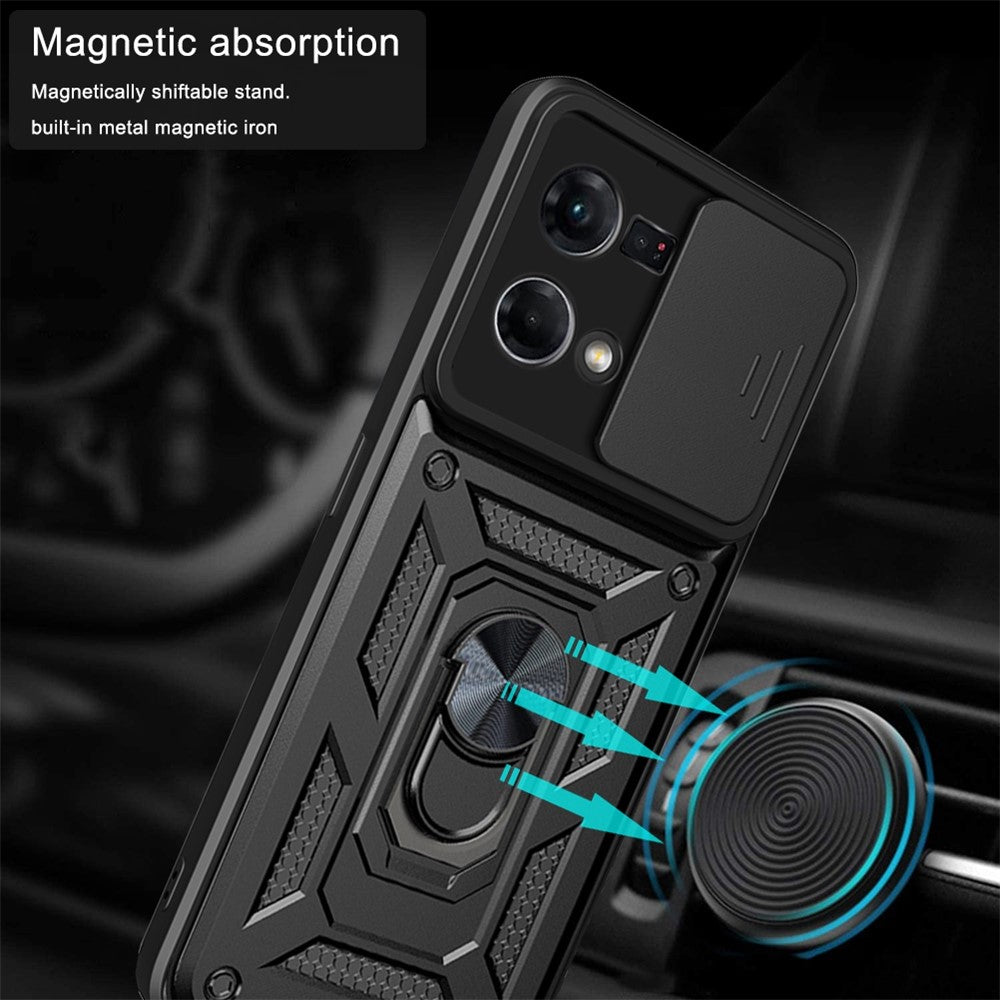 For Oppo Reno7 4G Anti-scratch Phone Cover Slide Camera Protection PC + TPU Ring Kickstand Cell Phone Case