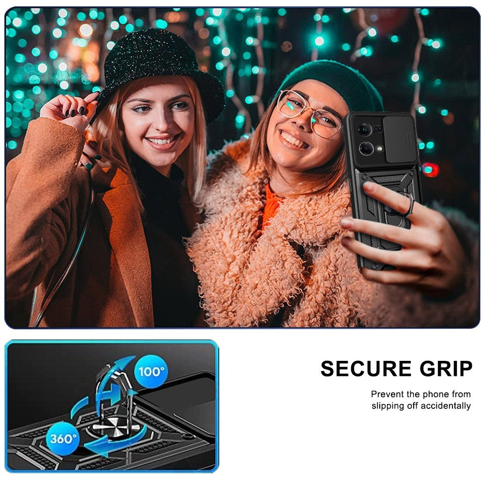For Oppo Reno7 4G Anti-scratch Phone Cover Slide Camera Protection PC + TPU Ring Kickstand Cell Phone Case