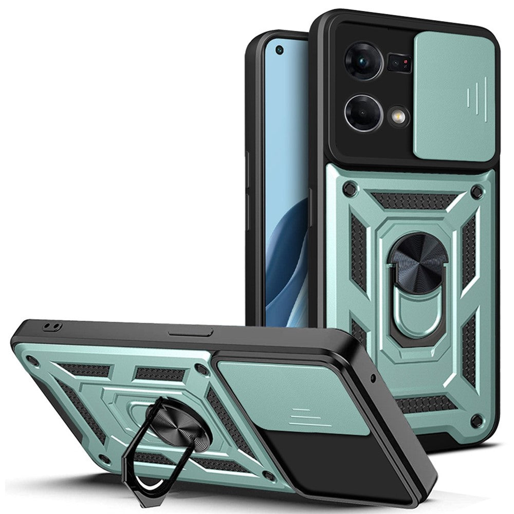 For Oppo Reno7 4G Anti-scratch Phone Cover Slide Camera Protection PC + TPU Ring Kickstand Cell Phone Case