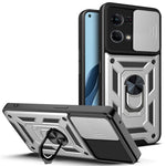 For Oppo Reno7 4G Anti-scratch Phone Cover Slide Camera Protection PC + TPU Ring Kickstand Cell Phone Case