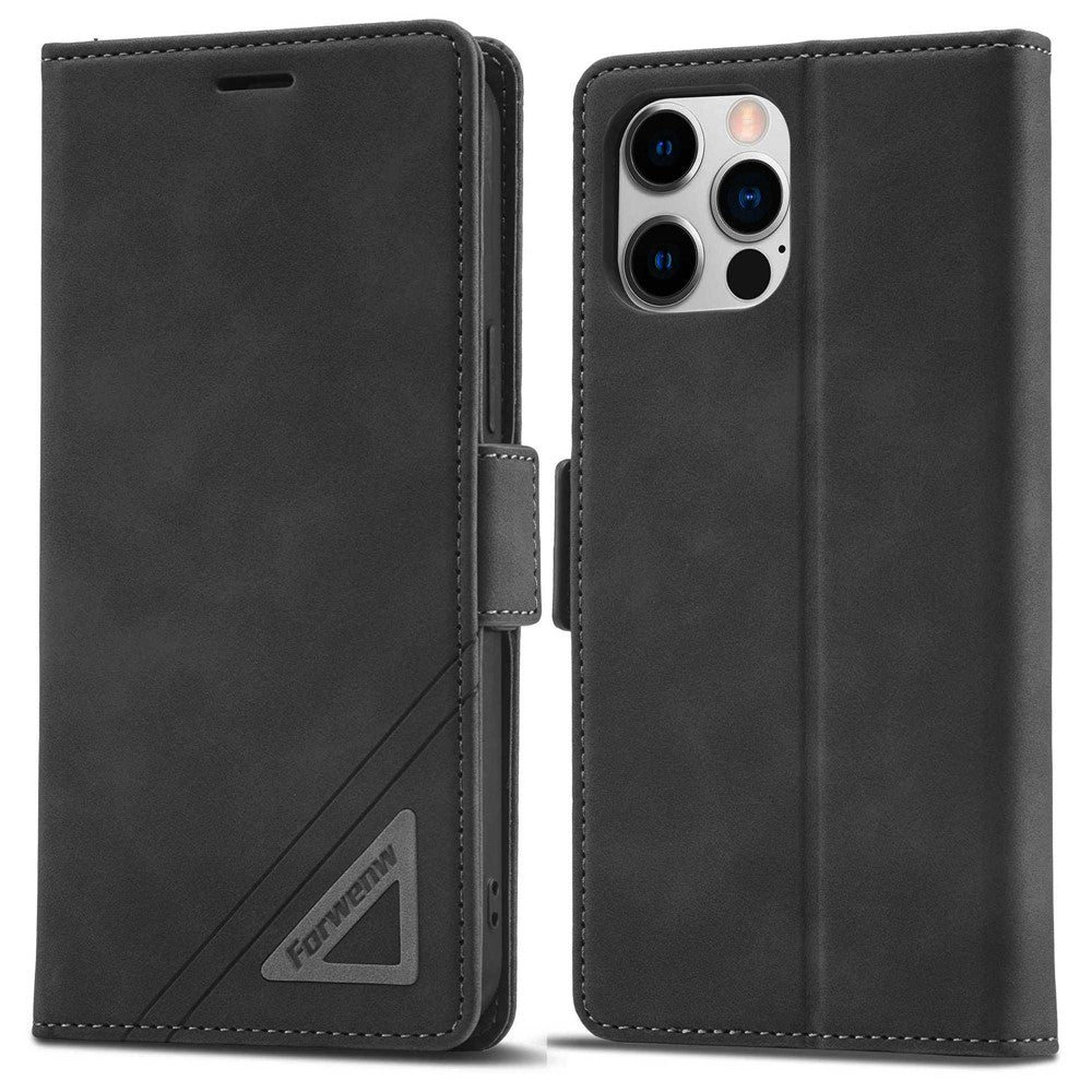 FORWENW F3-serien för iPhone 12/12 Pro 6,1 tum heltäckande plånboksfodral i PU-läder, magnetiskt mobilfodral med stativ