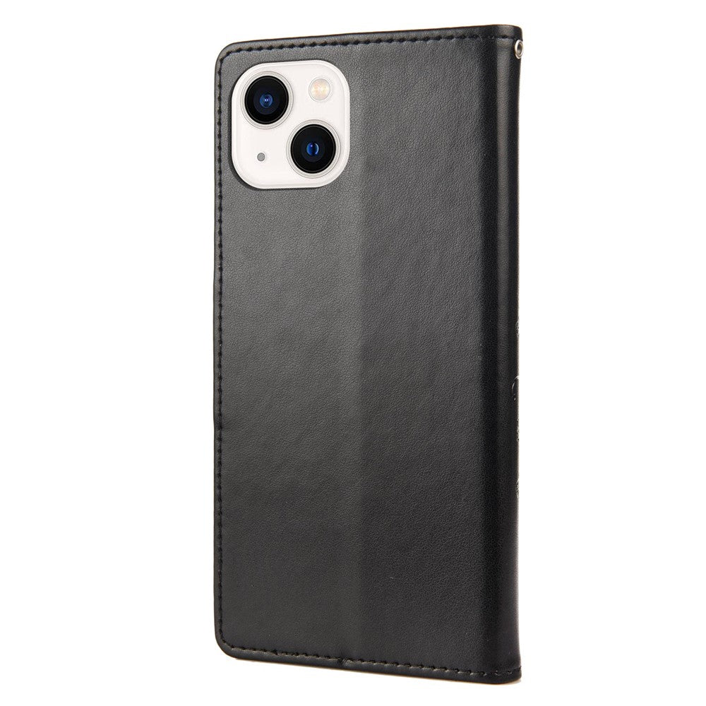 Til iPhone 14 6,1 tommer smartphone-cover præget sommerfugle læder mobiltelefonetui pung stativdæksel