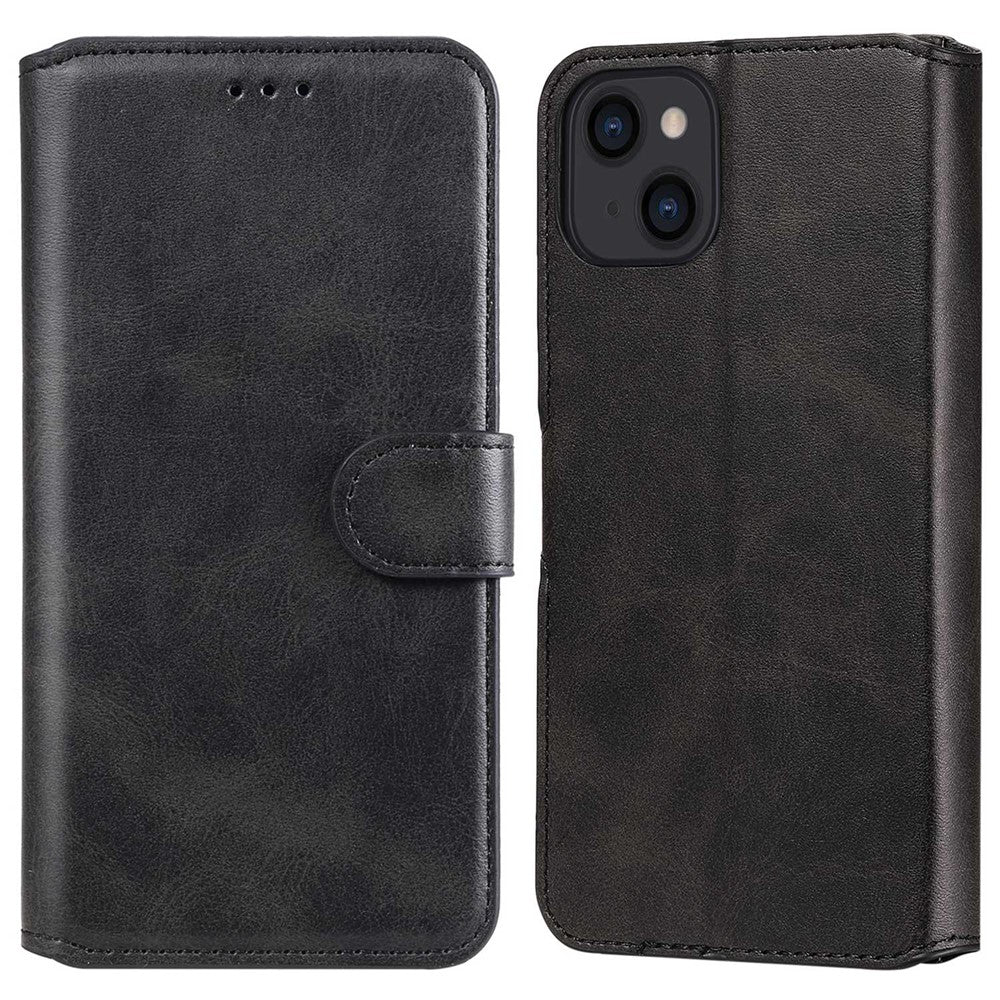 Til iPhone 14 6,1 tommer, Kalveskindspræget PU Læder Telefoncover, Magnetisk Stødsikkert Stativ, Pung Stil Etui