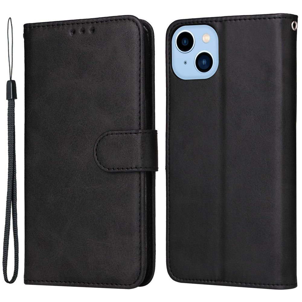 Til iPhone 14 Plus Kalvetekstur PU Læder Magnetisk Lukning Telefonstativ Pung Cover Drop-proof Etui
