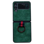 For Samsung Galaxy Z Flip4 5G Metal Finger Ring Phone Case Anti-scratch PU Leather Coated PC Back Cover