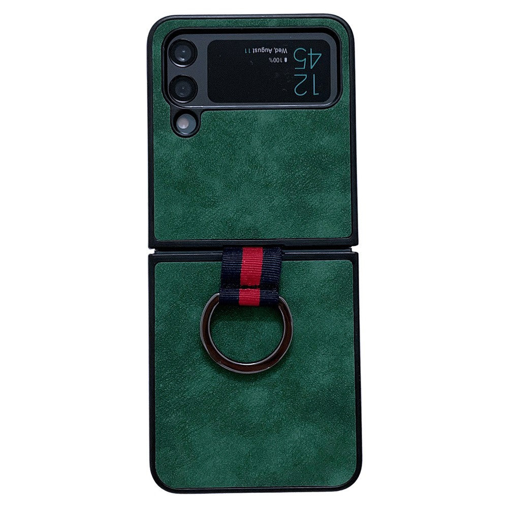 For Samsung Galaxy Z Flip4 5G Metal Finger Ring Phone Case Anti-scratch PU Leather Coated PC Back Cover