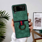 For Samsung Galaxy Z Flip4 5G Metal Finger Ring Phone Case Anti-scratch PU Leather Coated PC Back Cover