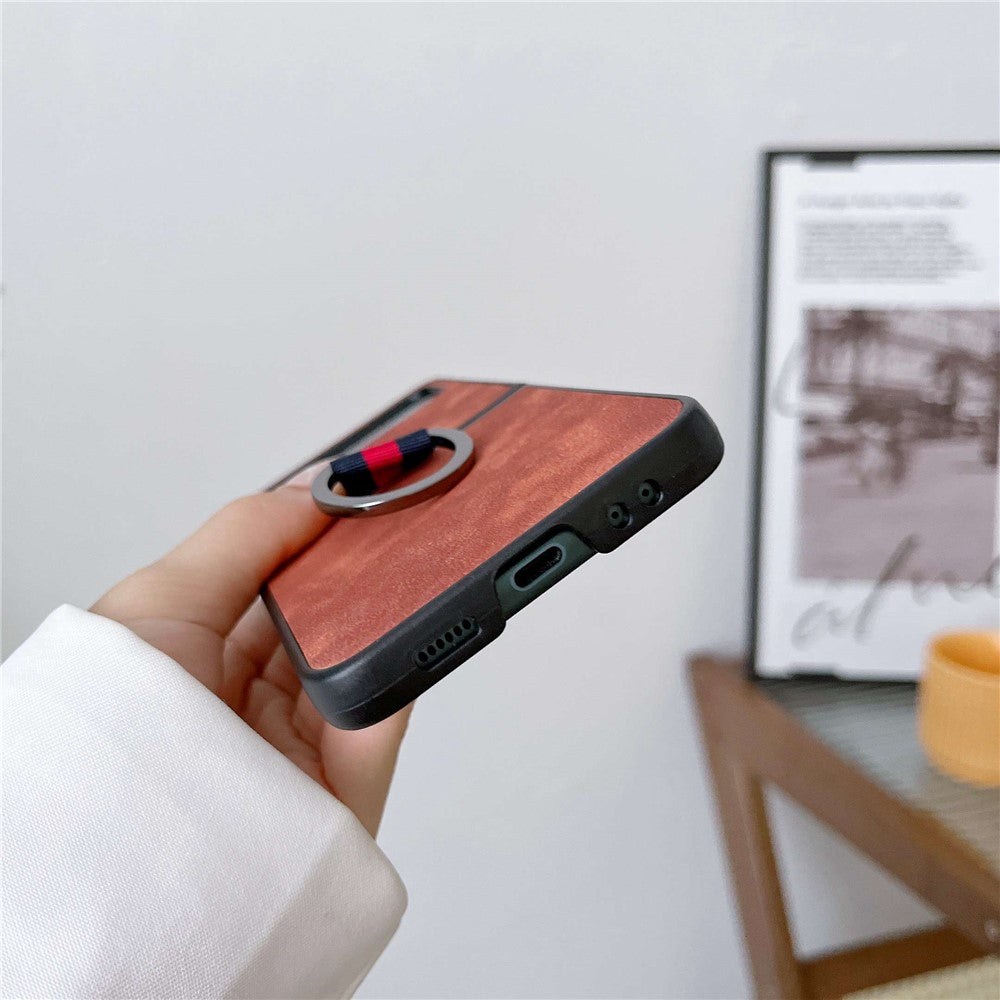 For Samsung Galaxy Z Flip4 5G Metal Finger Ring Phone Case Anti-scratch PU Leather Coated PC Back Cover