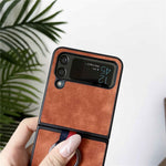 For Samsung Galaxy Z Flip4 5G Metal Finger Ring Phone Case Anti-scratch PU Leather Coated PC Back Cover