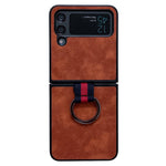 For Samsung Galaxy Z Flip4 5G Metal Finger Ring Phone Case Anti-scratch PU Leather Coated PC Back Cover