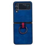 For Samsung Galaxy Z Flip4 5G Metal Finger Ring Phone Case Anti-scratch PU Leather Coated PC Back Cover