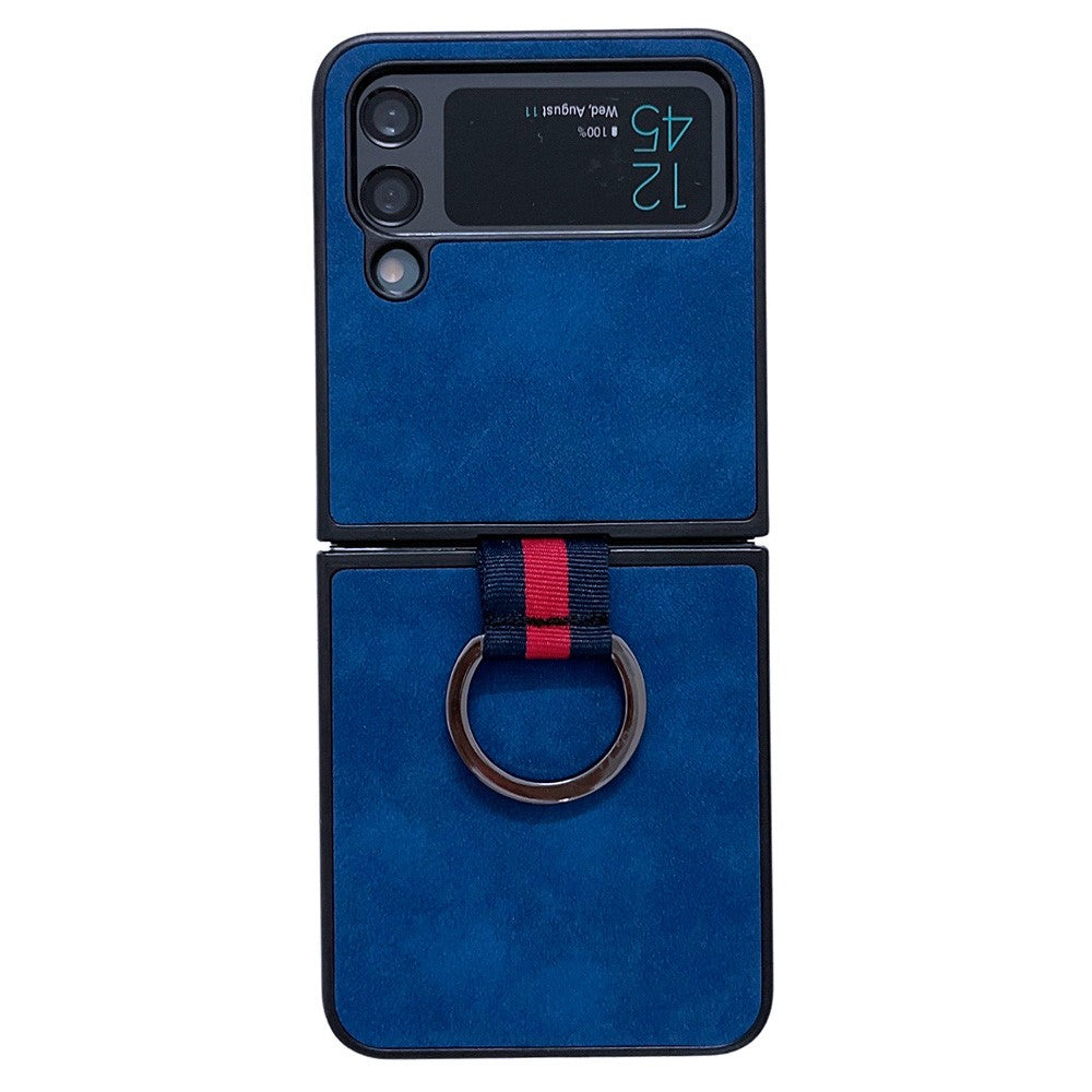 For Samsung Galaxy Z Flip4 5G Metal Finger Ring Phone Case Anti-scratch PU Leather Coated PC Back Cover