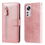 For Xiaomi 12 5G  /  12X 5G  /  12S 5G Calf Texture Slim Phone Case Zipper Pocket PU Leather Stand Wallet Phone Cover