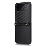 For Samsung Galaxy Z Flip4 5G Carbon Fiber Texture Leather Coated PC Folding Phone Case with Long Lanyard