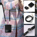For Samsung Galaxy Z Flip4 5G Carbon Fiber Texture Leather Coated PC Folding Phone Case with Long Lanyard