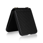 For Samsung Galaxy Z Flip4 5G Carbon Fiber Texture Leather Coated PC Folding Phone Case with Long Lanyard