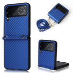 For Samsung Galaxy Z Flip4 5G Carbon Fiber Texture Leather Coated PC Folding Phone Case with Long Lanyard