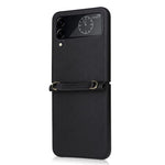 For Samsung Galaxy Z Flip4 5G Textured Leather Coated PC Cover Drop-proof Phone Case with Long Lanyard