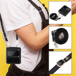 For Samsung Galaxy Z Flip4 5G Textured Leather Coated PC Cover Drop-proof Phone Case with Long Lanyard