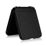 For Samsung Galaxy Z Flip4 5G Textured Leather Coated PC Cover Drop-proof Phone Case with Long Lanyard