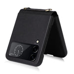 For Samsung Galaxy Z Flip4 5G Textured Leather Coated PC Cover Drop-proof Phone Case with Long Lanyard