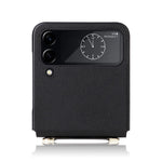 For Samsung Galaxy Z Flip4 5G Textured Leather Coated PC Cover Drop-proof Phone Case with Long Lanyard