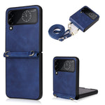 For Samsung Galaxy Z Flip4 5G Textured Leather Coated PC Cover Drop-proof Phone Case with Long Lanyard
